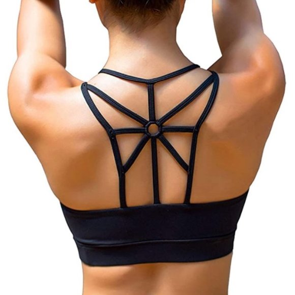 Yianna Other - YIANNA Cross Back Black Cutting-Edge Sports Bra